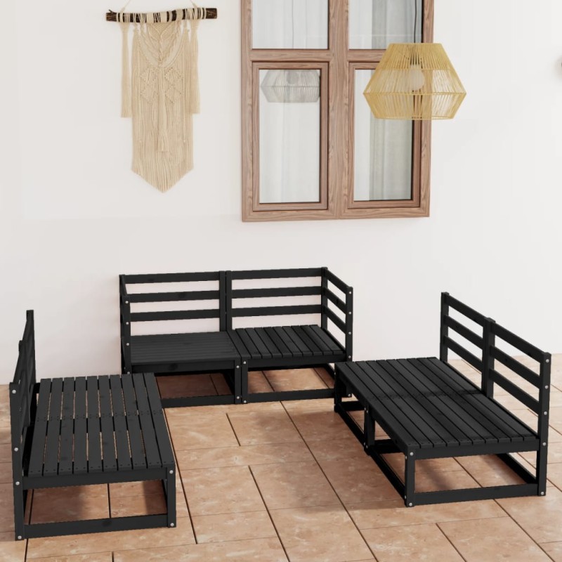 vidaXL Juego de muebles de jardín 6 piezas negro madera maciza de pino vidaXL Juego de muebles de jardín 6 piezas negro madera maciza de pino