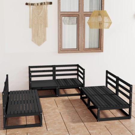 vidaXL Juego de muebles de jardín 6 piezas negro madera maciza de pino