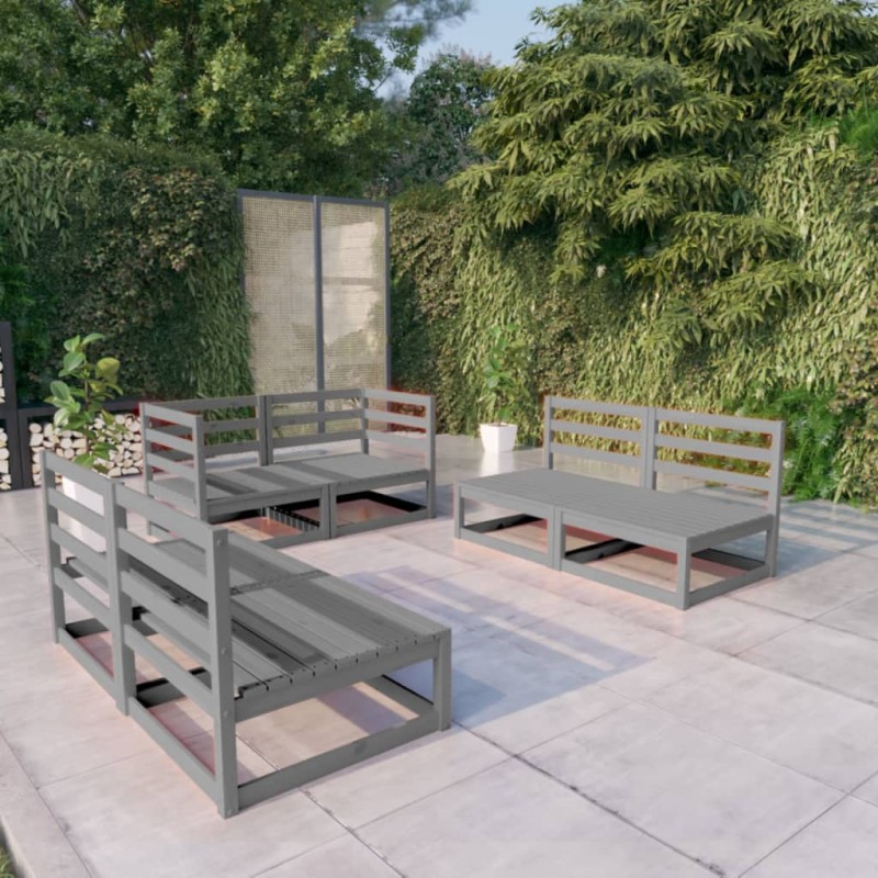 vidaXL Muebles de jardín 6 piezas gris madera de pino maciza