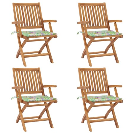 vidaXL Sillas de jardín plegables 4 uds madera maciza teca con cojines