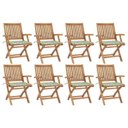 vidaXL Sillas de jardín plegables 8 uds madera maciza teca con cojines