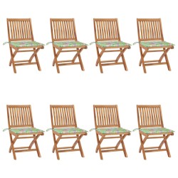 vidaXL Sillas de jardín plegables 8 uds madera maciza teca con cojines