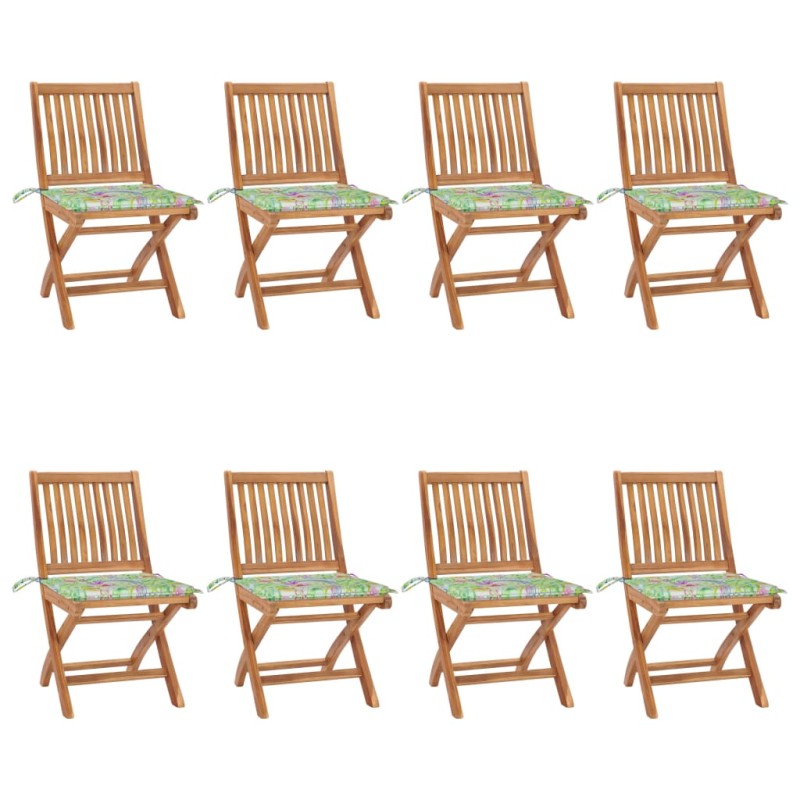 vidaXL Sillas de jardín plegables 8 uds madera maciza teca con cojines vidaXL Sillas de jardín plegables 8 uds madera maciza teca con cojines
