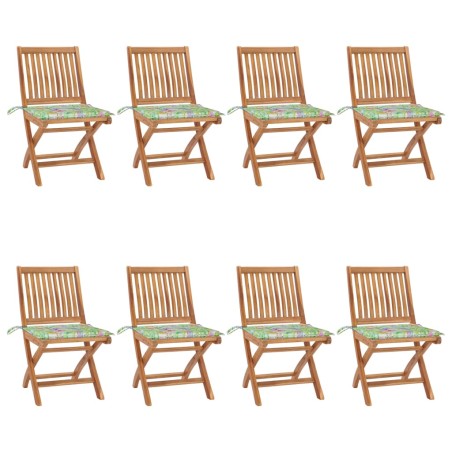 vidaXL Sillas de jardín plegables 8 uds madera maciza teca con cojines