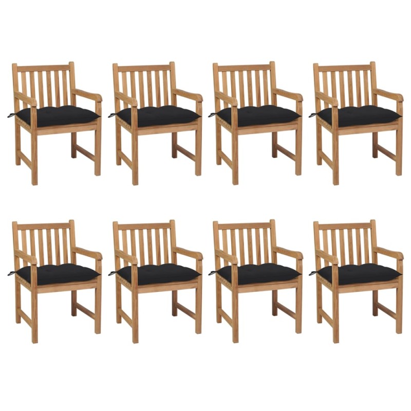 vidaXL Sillas de jardín 8 uds madera maciza de teca cojines negro vidaXL Sillas de jardín 8 uds madera maciza de teca cojines negro
