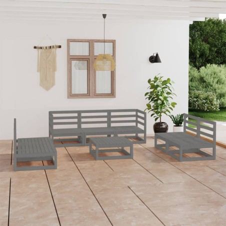 vidaXL Muebles de jardín 8 piezas gris madera de pino maciza
