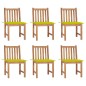 vidaXL Sillas de jardín 6 unidades con cojines madera maciza de teca