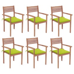 vidaXL Sillas apilables de jardín 6 uds madera de teca con cojines