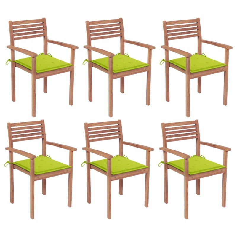 vidaXL Sillas apilables de jardín 6 uds madera de teca con cojines vidaXL Sillas apilables de jardín 6 uds madera de teca con cojines