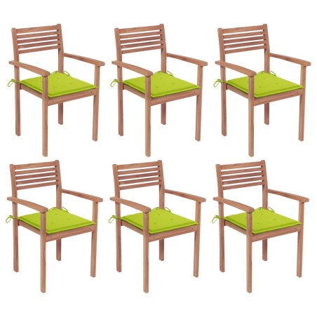 vidaXL Sillas apilables de jardín 6 uds madera de teca con cojines