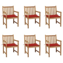 vidaXL Sillas de jardín 6 uds madera maciza de teca cojines rojo