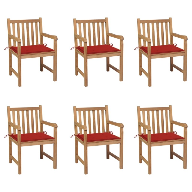 vidaXL Sillas de jardín 6 uds madera maciza de teca cojines rojo vidaXL Sillas de jardín 6 uds madera maciza de teca cojines rojo