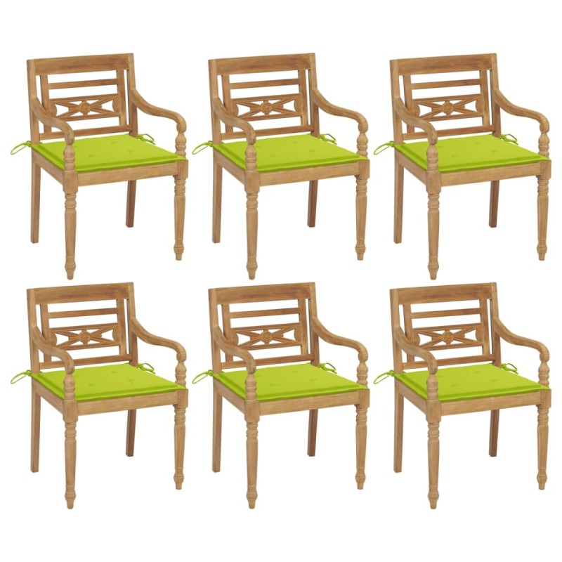 vidaXL Sillas Batavia 6 unidades madera maciza de teca con cojines vidaXL Sillas Batavia 6 unidades madera maciza de teca con cojines