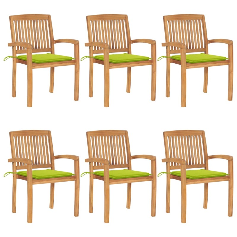 vidaXL Sillas de jardín apilables 6 uds madera de teca con cojines vidaXL Sillas de jardín apilables 6 uds madera de teca con cojines
