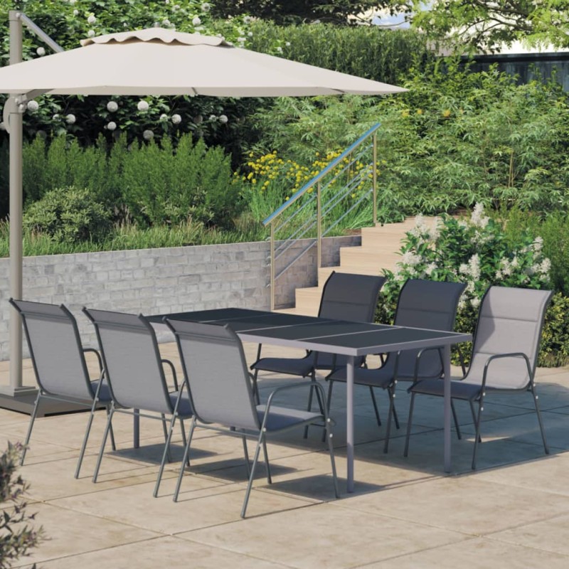 vidaXL Juego de comedor para jardín 7 piezas acero gris antracita vidaXL Juego de comedor para jardín 7 piezas acero gris antracita