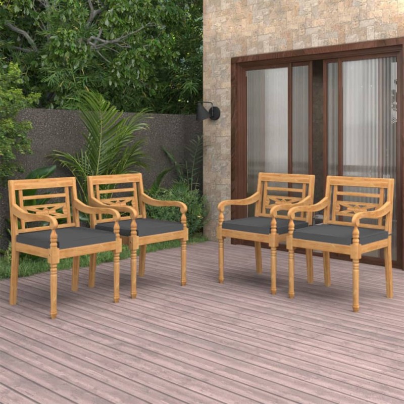 vidaXL Sillas Batavia con cojines 4 unidades madera maciza de teca vidaXL Sillas Batavia con cojines 4 unidades madera maciza de teca