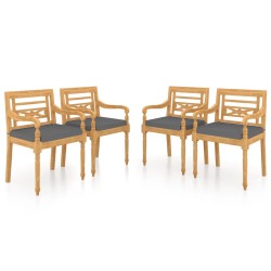 vidaXL Sillas Batavia con cojines 4 unidades madera maciza de teca