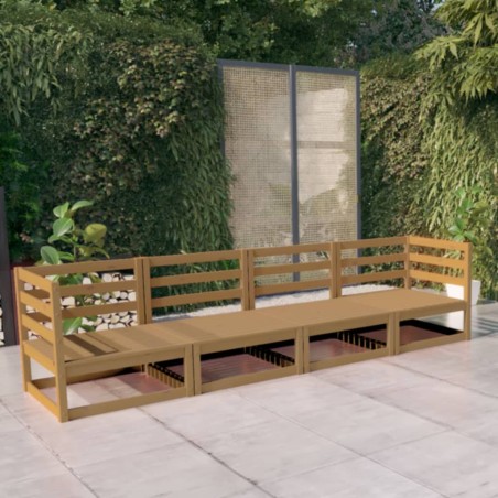 vidaXL Sofá de jardín de 4 plazas marrón miel madera maciza de pino