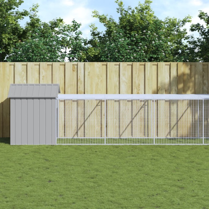 vidaXL Gallinero con corral acero galvanizado gris claro 117x609x123cm vidaXL Gallinero con corral acero galvanizado gris claro 117x609x123cm