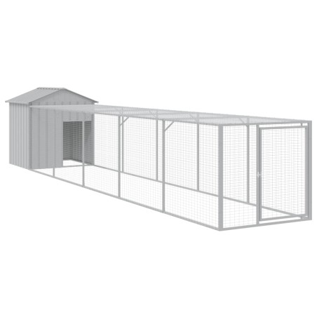 vidaXL Gallinero con corral acero galvanizado gris claro 117x609x123cm