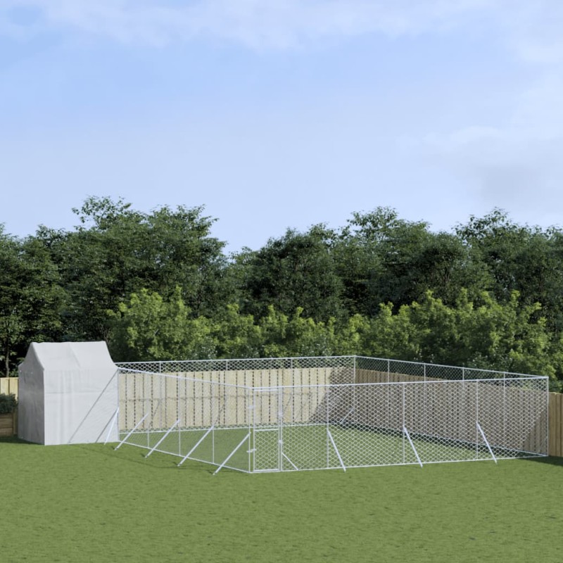 vidaXL Perrera exterior con techo acero galvanizado plata 10x10x2,5 m vidaXL Perrera exterior con techo acero galvanizado plata 10x10x2,5 m