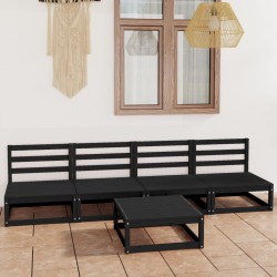 vidaXL Juego de muebles de jardín 5 piezas negro madera maciza de pino