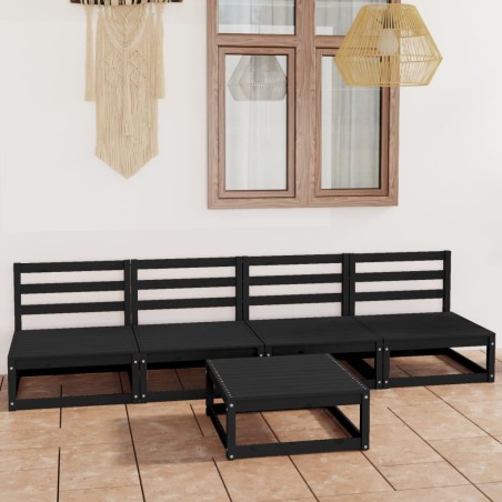 vidaXL Juego de muebles de jardín 5 piezas negro madera maciza de pino
