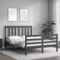 vidaXL Estructura de cama con cabecero madera maciza gris 140x190 cm vidaXL Estructura de cama con cabecero madera maciza gris 140x190 cm