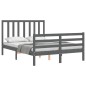 vidaXL Estructura de cama con cabecero madera maciza gris 140x190 cm vidaXL Estructura de cama con cabecero madera maciza gris 140x190 cm