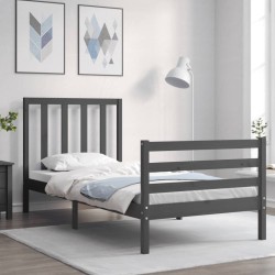 vidaXL Estructura de cama con cabecero madera maciza gris 90x200 cm