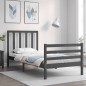 vidaXL Estructura de cama con cabecero madera maciza gris 90x200 cm