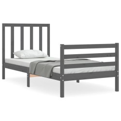 vidaXL Estructura de cama con cabecero madera maciza gris 90x200 cm