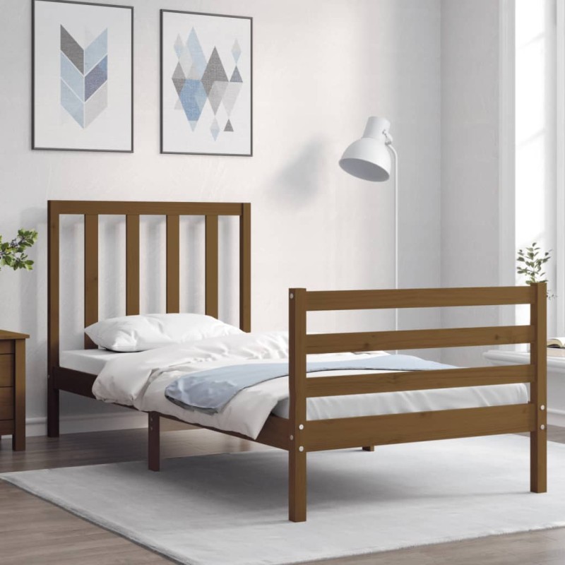 vidaXL Estructura cama y cabecero madera maciza marrón miel 100x200 cm