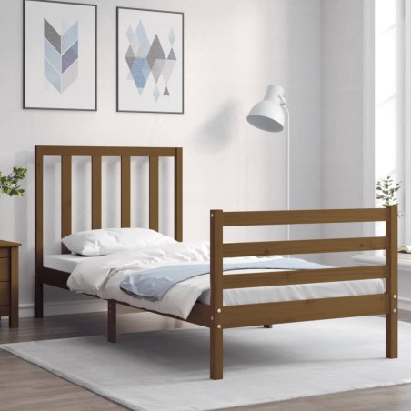 vidaXL Estructura cama y cabecero madera maciza marrón miel 100x200 cm