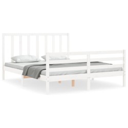 vidaXL Estructura de cama con cabecero madera maciza blanco 160x200 cm