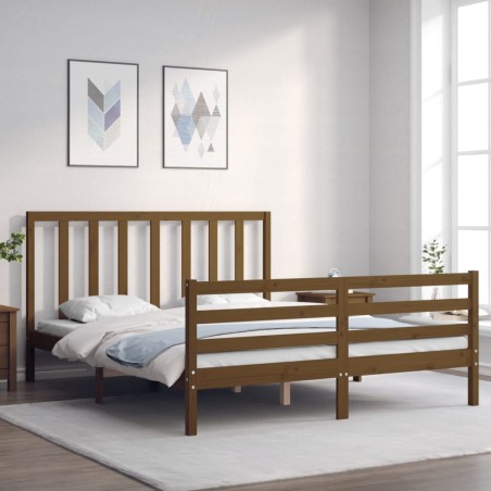 vidaXL Estructura de cama matrimonio con cabecero madera marrón miel