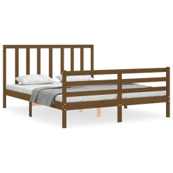vidaXL Estructura de cama matrimonio con cabecero madera marrón miel