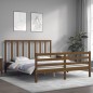 vidaXL Estructura de cama matrimonio con cabecero madera marrón miel