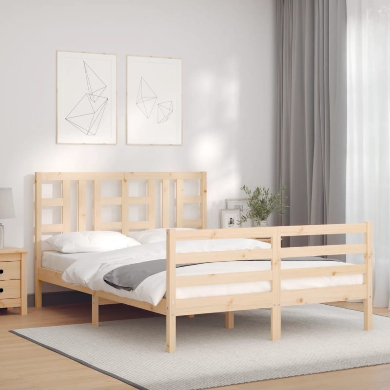 vidaXL Estructura de cama de matrimonio con cabecero madera maciza vidaXL Estructura de cama de matrimonio con cabecero madera maciza