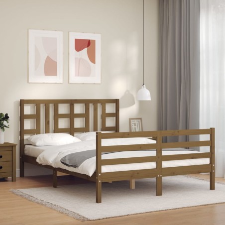 vidaXL Estructura cama y cabecero madera maciza marrón miel 140x200 cm