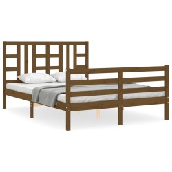 vidaXL Estructura cama y cabecero madera maciza marrón miel 140x200 cm