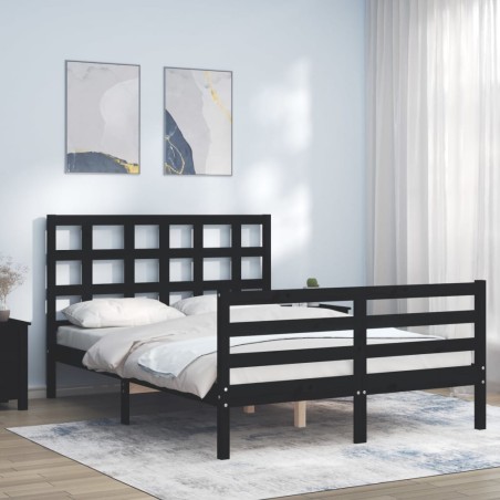 vidaXL Estructura de cama con cabecero madera maciza negro 120x200 cm