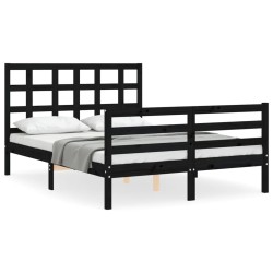 vidaXL Estructura de cama con cabecero madera maciza negro 120x200 cm