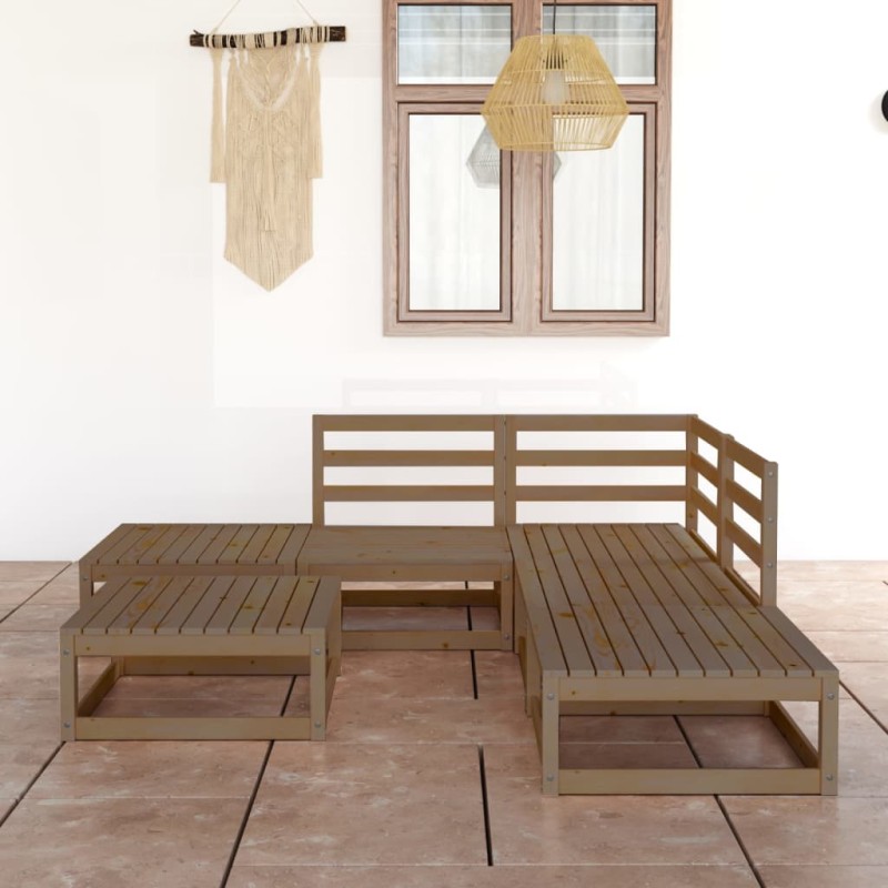 vidaXL Muebles de jardín 6 piezas marrón miel madera maciza de pino vidaXL Muebles de jardín 6 piezas marrón miel madera maciza de pino