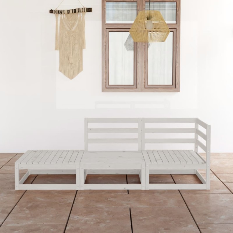 vidaXL Set de salón de jardín de 3 piezas blanco madera maciza de pino vidaXL Set de salón de jardín de 3 piezas blanco madera maciza de pino