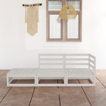 vidaXL Set de salón de jardín de 3 piezas blanco madera maciza de pino