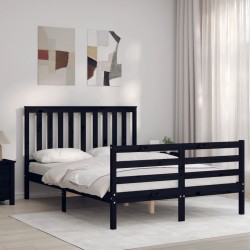 vidaXL Estructura de cama con cabecero madera maciza negro 120x200 cm