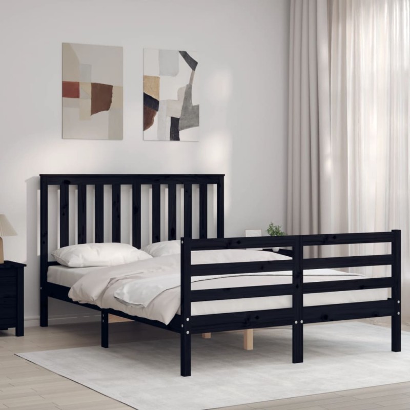 vidaXL Estructura de cama con cabecero madera maciza negro 120x200 cm vidaXL Estructura de cama con cabecero madera maciza negro 120x200 cm
