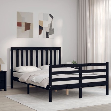 vidaXL Estructura de cama con cabecero madera maciza negro 120x200 cm