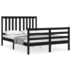 vidaXL Estructura de cama con cabecero madera maciza negro 120x200 cm